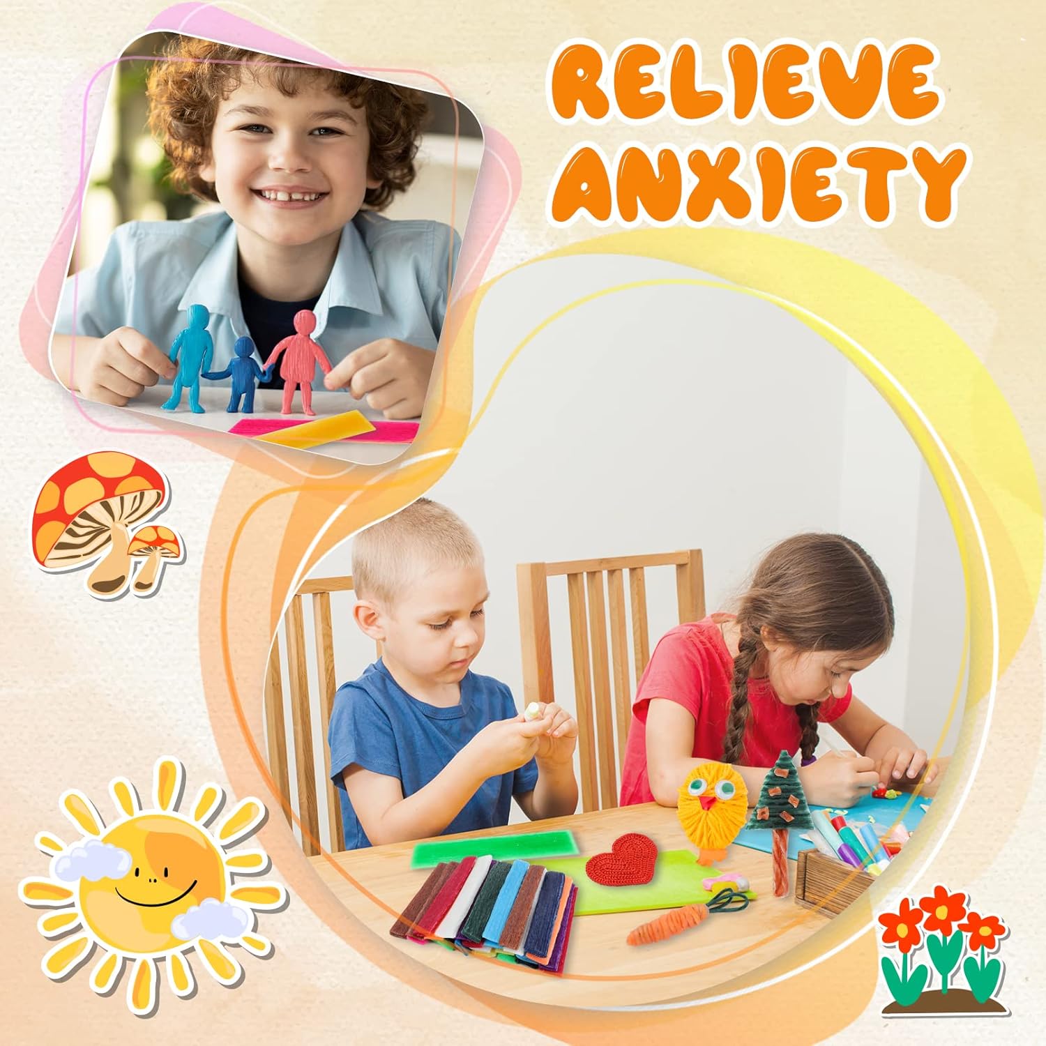 ワックス クラフトスティック 1200本 13色 曲げられる 粘着性 ワックスヤーンスティック 収納ボックス付き アート用品 クラフ