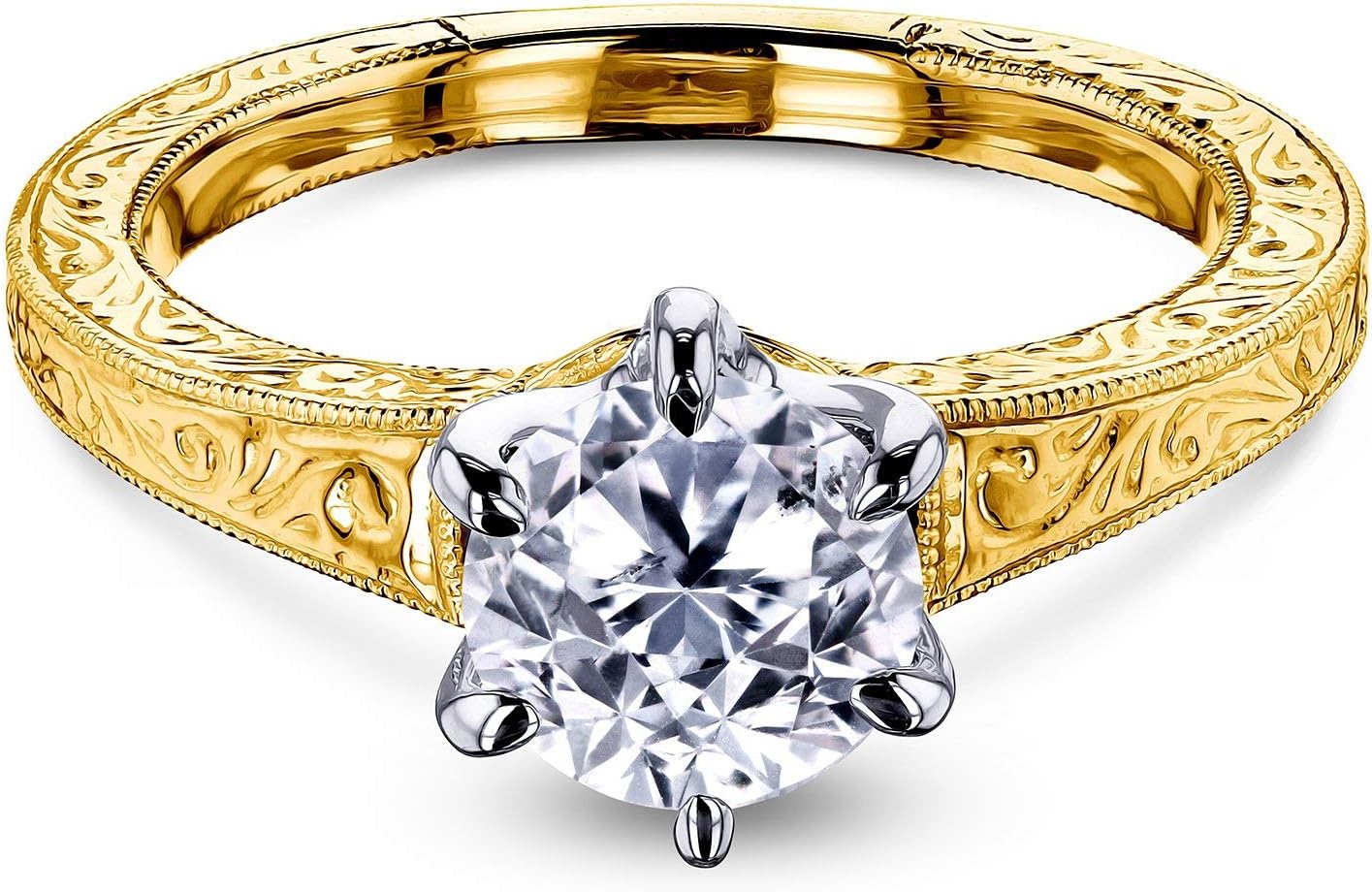 Kobelli Vintage Style 6-Prong 1 Carat Solitaire Diamond Ring - Multiple Gold Options