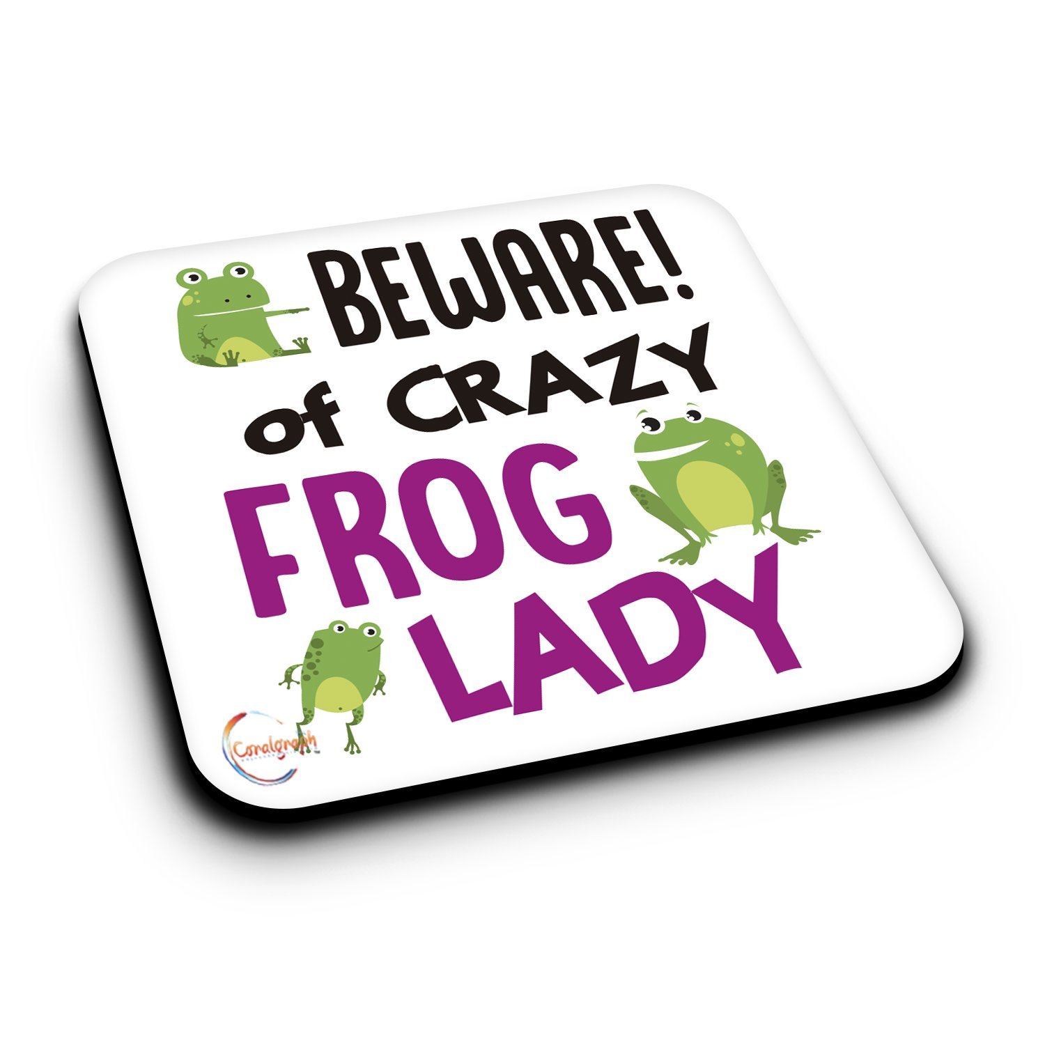 Coralgraph Inc Er469 Beware Crazy Frog Lady Novelty Present Gift Printed Mdf Wooden Coaster