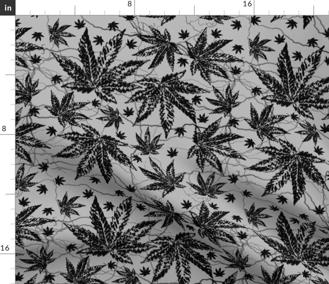 Spoonflower Fabric - Black & Gray Marijuana Cannabis Grass Weed 420 Hemp Printed on Petal Signature Cotton Fabric by The Yard - Sewing Quilting Apparel Crafts Decor