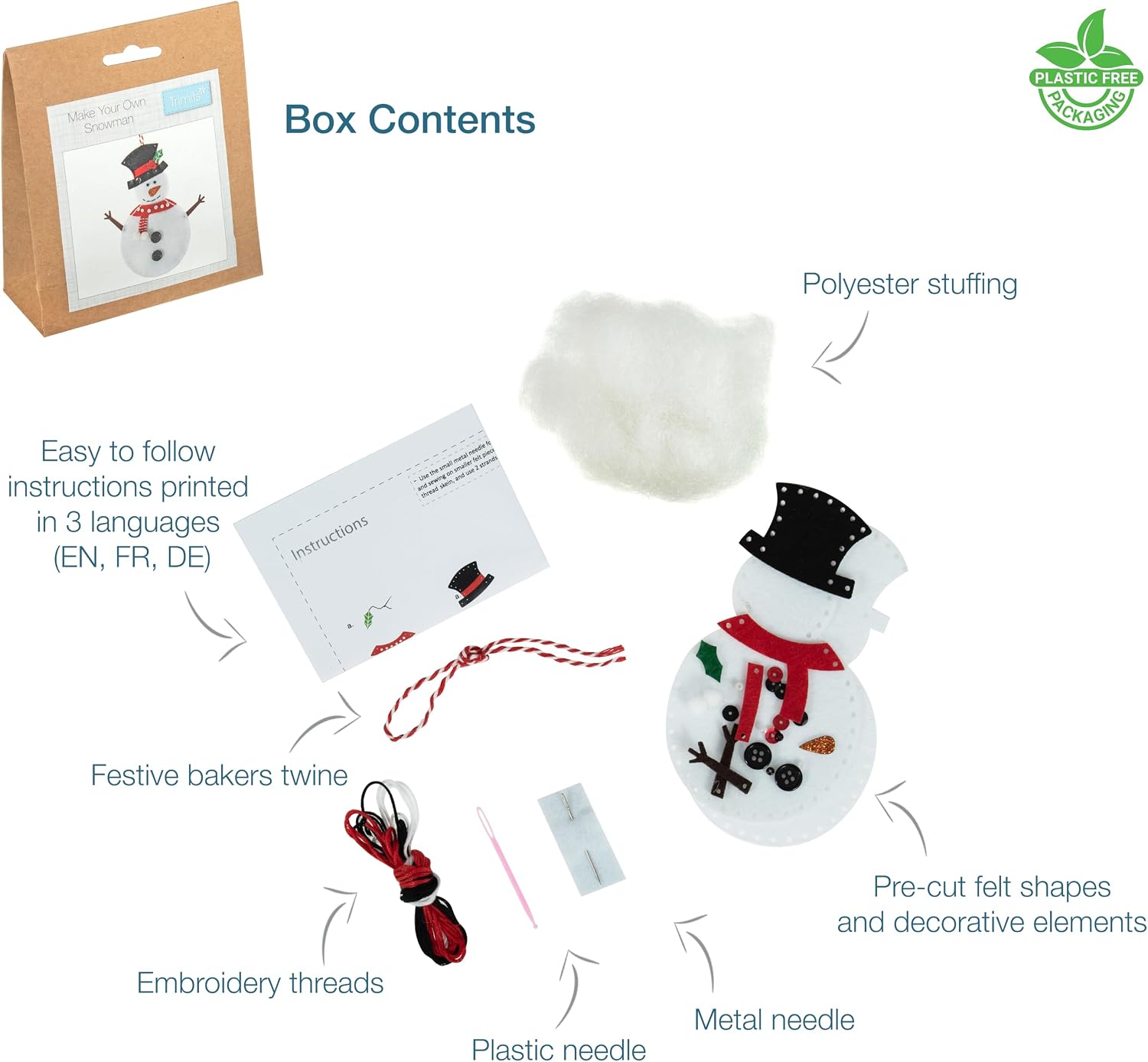 Trimits Christmas Felt Decoration Kits, 11 x 13cm, Snowman