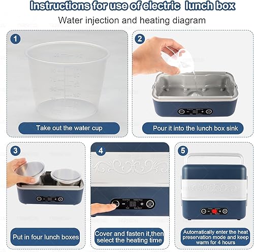 Miniatura 8 de Lonchera eléctrica con calefacción para adultos, lonchera portátil de calentamiento rápido de 2.4 L con 4 recipientes de alimentos, calentador