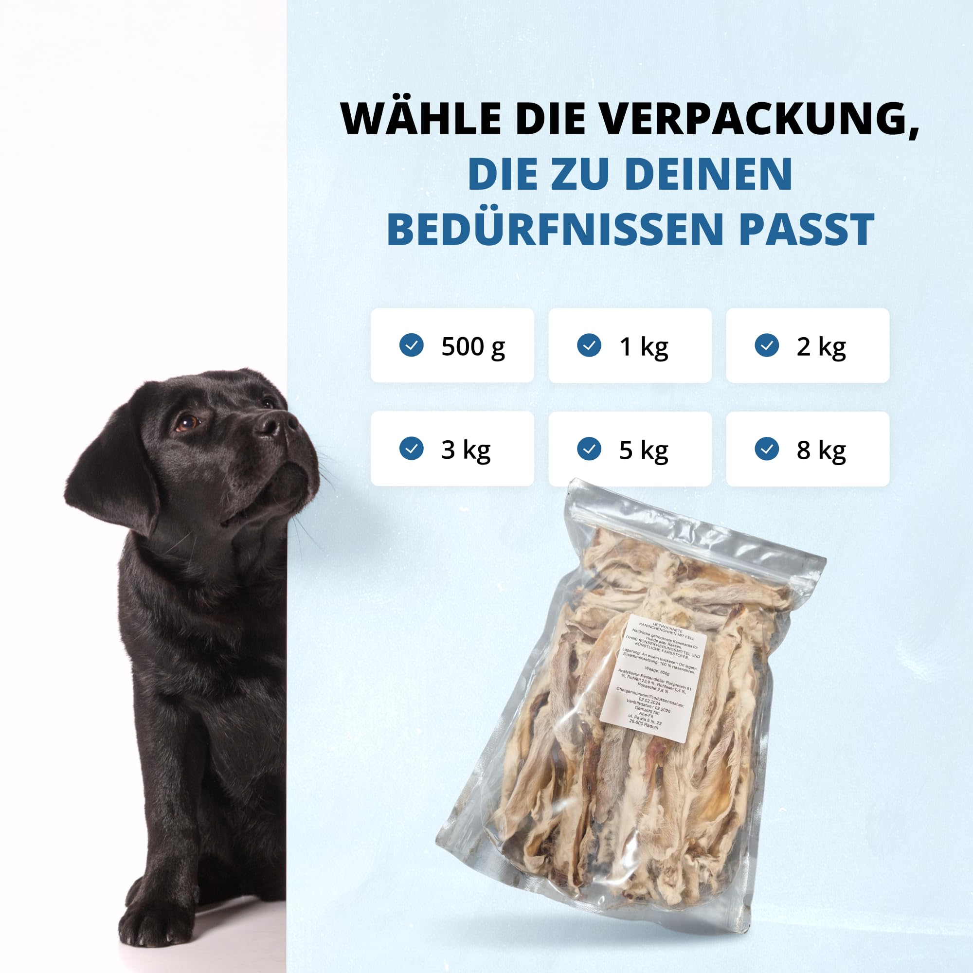 3 kg Kaninchenohren mit Fell für Hunde - Natürlicher Kausnack & Belohnung - Getrocknete Hasenohren - Schonend Getrocknet & Proteinreich - Artgerechter Hunde-Snack ca. 300 STK