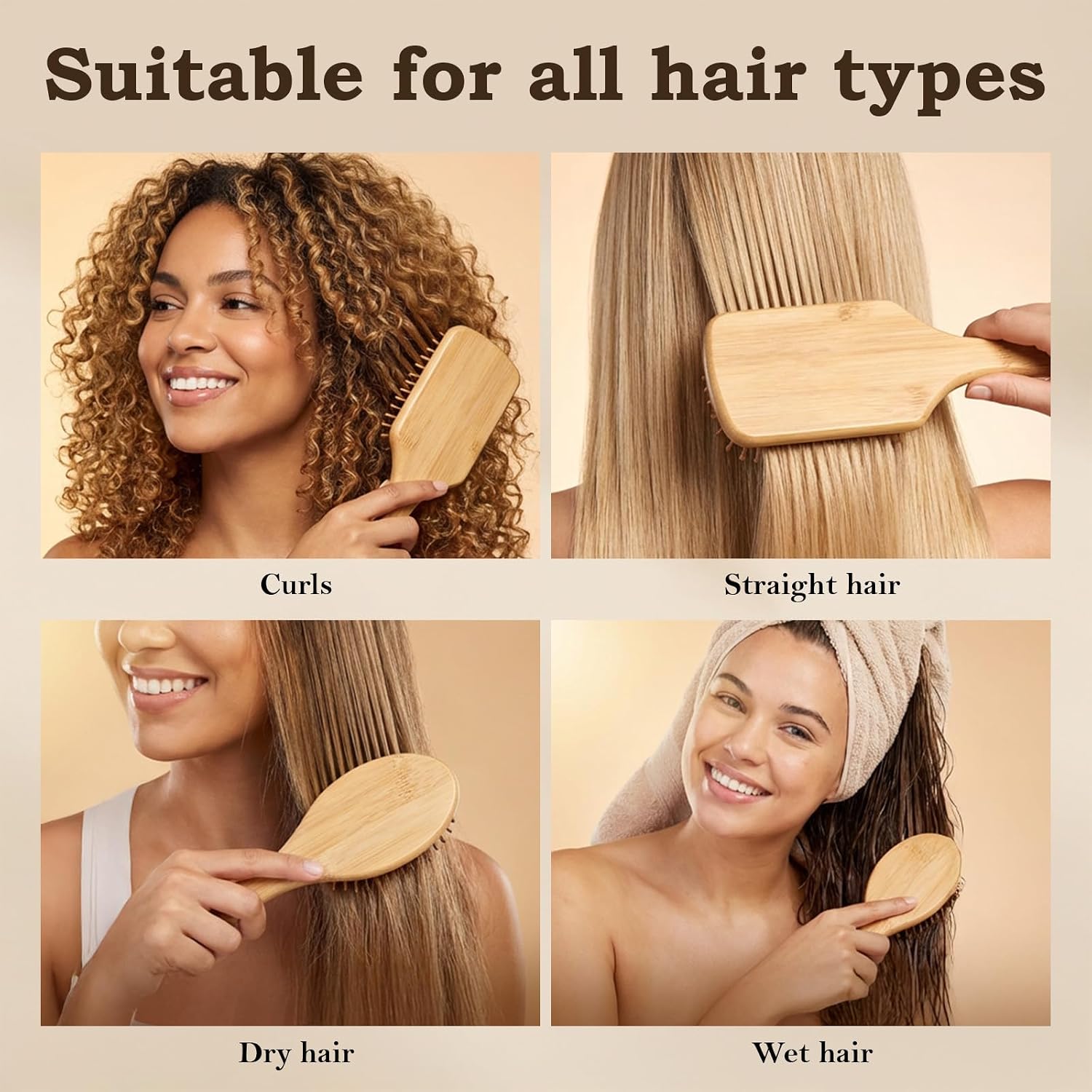 10 Pcs Bamboo Hair Brush, Including 5Pcs Round and Square amboo Bristles Lightweight Massage Scalp Hair Combs for Women Men DIY Gift