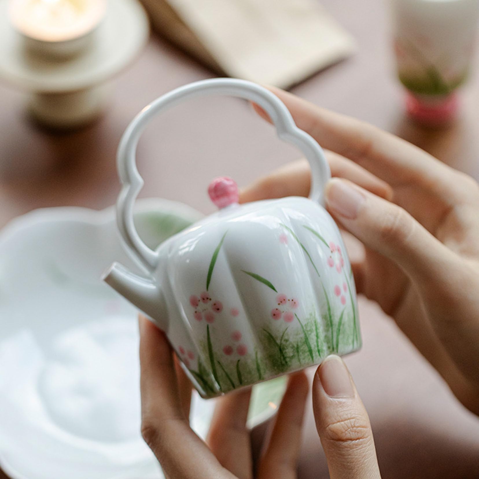Ceramiczny dzbanek do herbaty, 155 ml, dzbanek do kawy, do kwitnienia i luźnych liści herbaty, ręcznie wykonany dzbanek do herbaty premium, ręcznie rysowany dzbanek do herbaty z otworem na kulkę