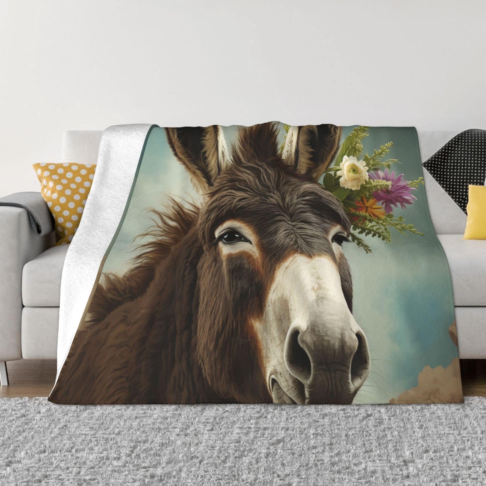 Couverture polaire haut de gamme en flanelle motif âne au toucher peluche unique