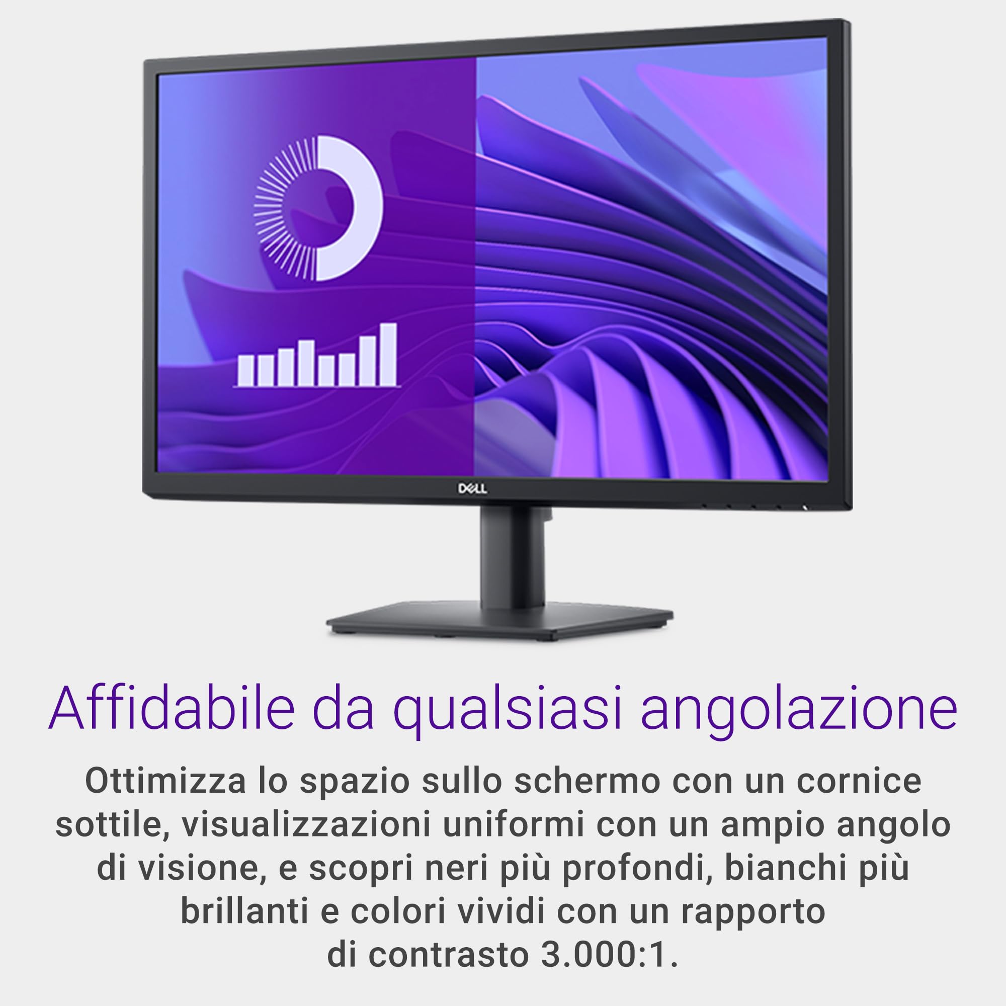 Dell E2425H 24" Full HD (1920x1080) Monitor, 75Hz, VA, 5ms, VESA (100x100mm), DisplayPort, VGA, 3 Anni di Garanzia, Nero
