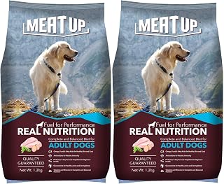 Meat Up Adult Dry Dog Food 2.4kg (1.2kg + 1.2kg) | Chicken Flavour | Healthy Skin & Coat | Antioxidants | Enriched with Vi... Price In India