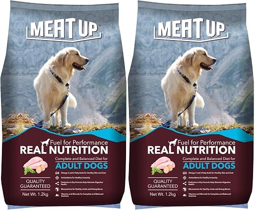 Meat Up Adult Dry Dog Food 2.4kg (1.2kg + 1.2kg) | Chicken Flavour | Healthy Skin &amp; Coat | Antioxidants | Enriched with Vi...