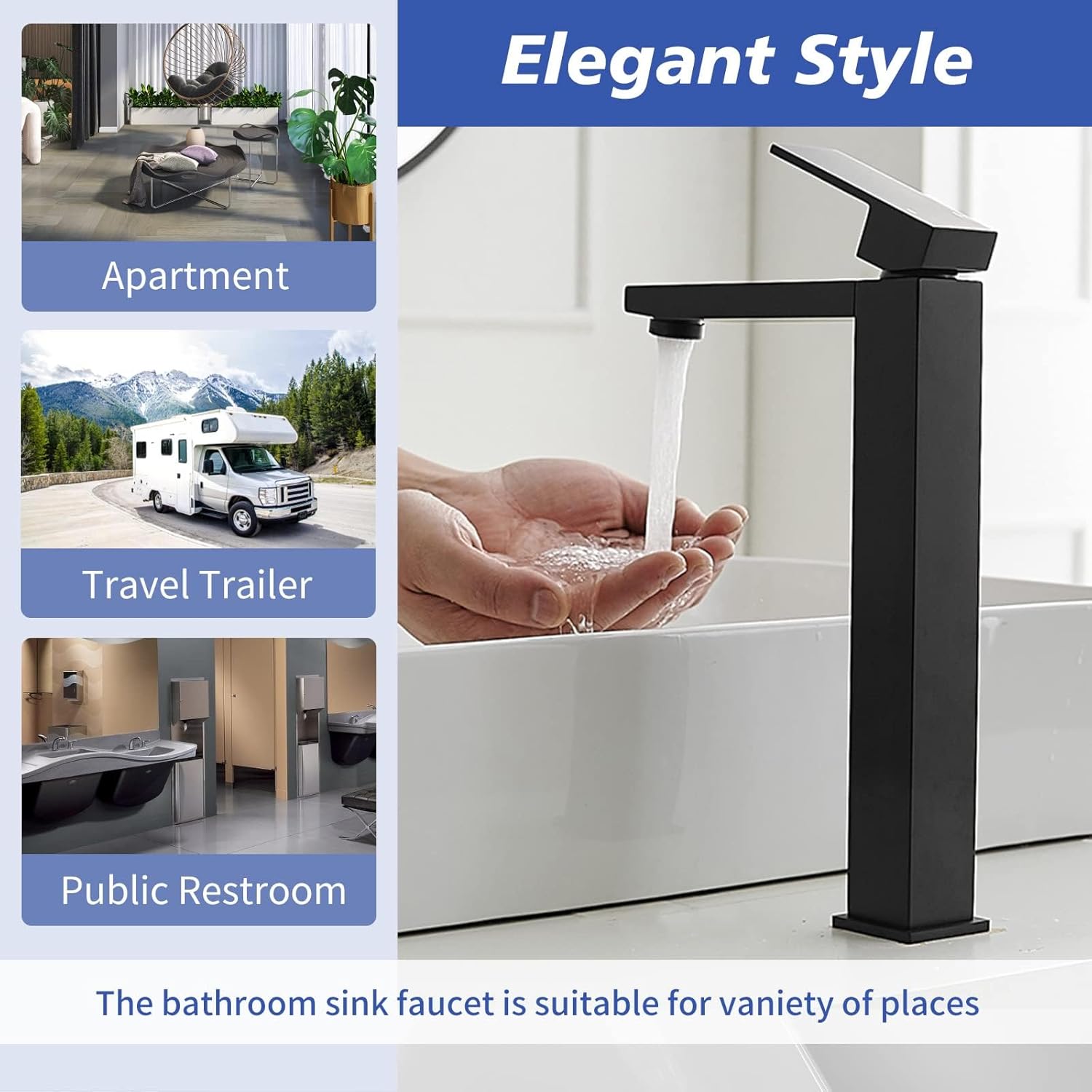 Vessel Sink Facuet Matte Black Single Handle Single Hole Bathroom Facuet Aerator Spout Modern Commercial Vanity Basin Tap with Supply Line