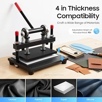 Manual Leather Cutting Machine | Die Cutter | Steel Black 4409lbs Load Capacity Adjustable Pressure Stroke Suitable for Leather Fabrics Silicone Rubber Books Paper 
