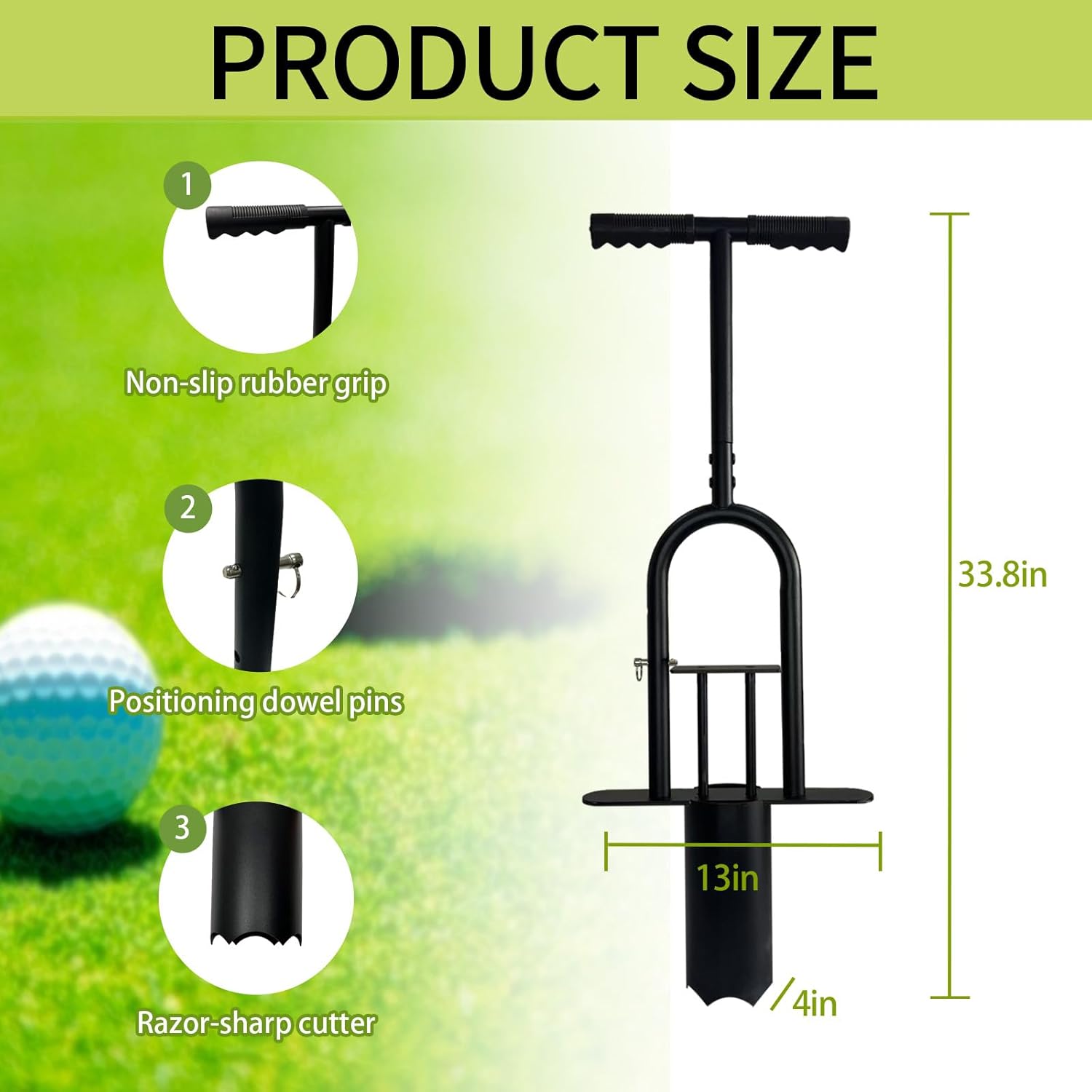 Portable Golf Hole Cutter Tool, Golf Practice, 4" & 6" Metal Cup Digger with Detachable Handle for Backyard, Lawn & Putting Green Outdoor Training Aid