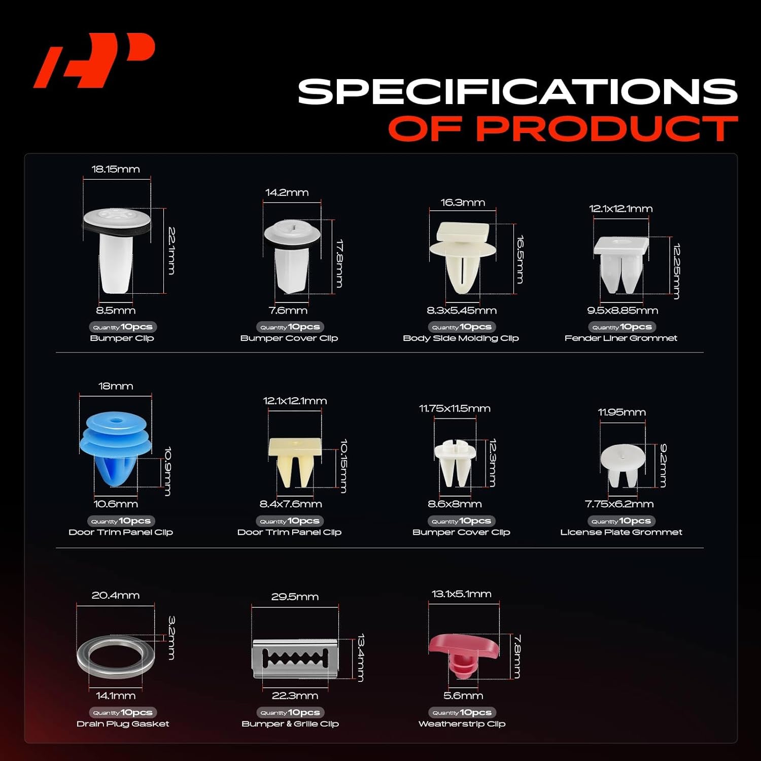 A-Premium 230-Pack (20-Type) Car Retainer Clip Kit Compatible with Hyundai Sonata 1993-1998 Bumper Fender Liner Trim Panel Auto Push Pin Plastic Rivet Fastener Replacement Set w/Removal Tool