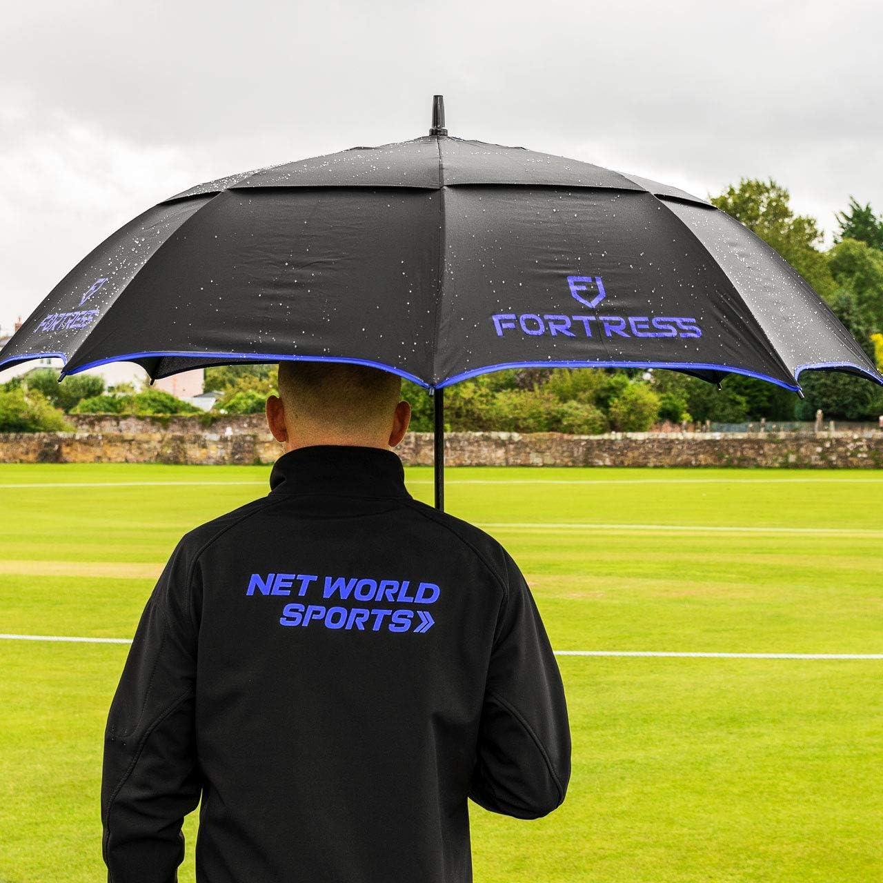 FORTRESS Baseball Umbrella | 60-Inch Double Canopy, Lightweight Fiberglass Frame, Automatic Open, EVA Foam Handle – Ideal for Baseballers Players & Sports Enthusiasts