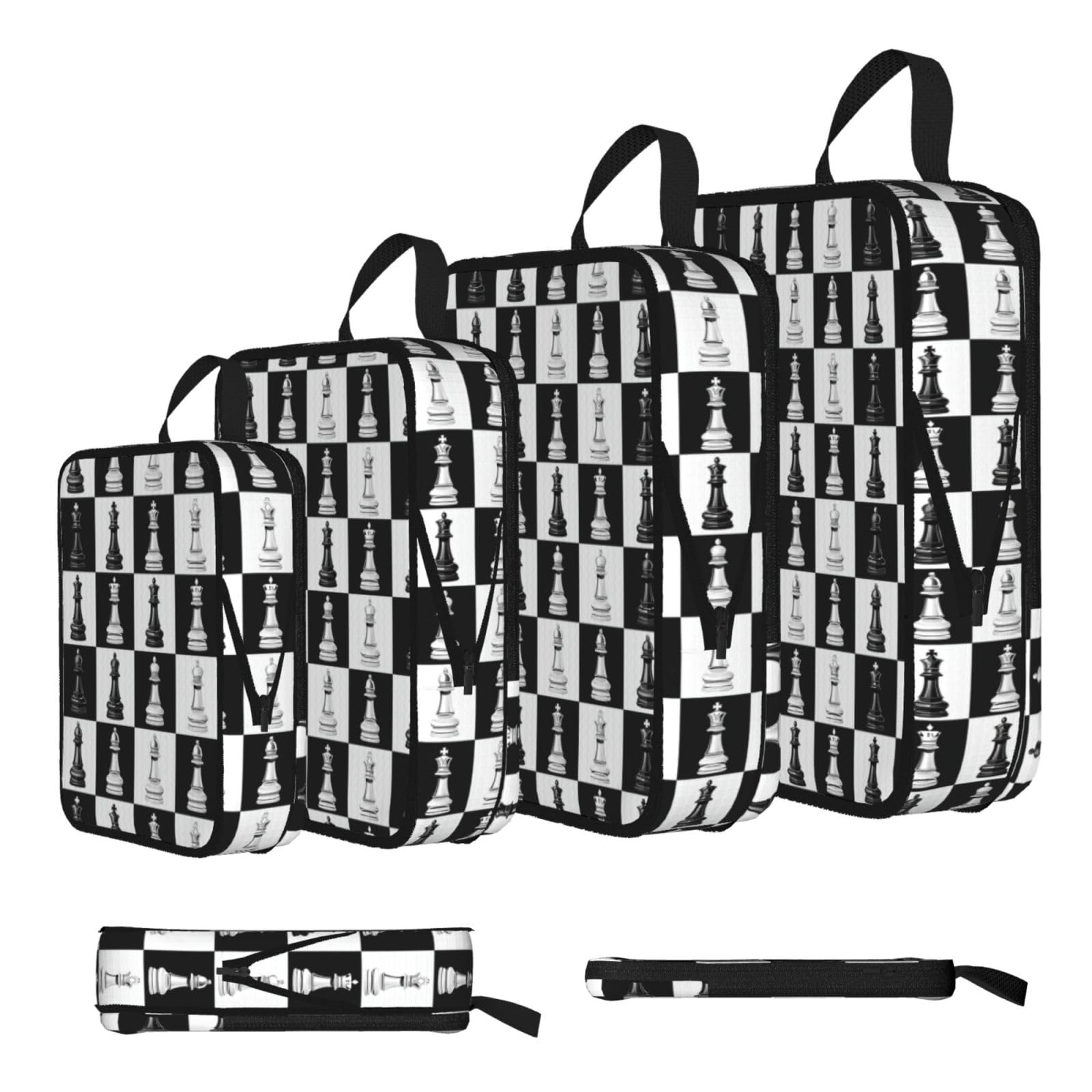 Chess on Checkered Print Packing Cubes for Travel Space Saver Bags, Compression Packing Cubes Set of 4, Expandable Luggage Organisers, Suitcase Organiser Bags