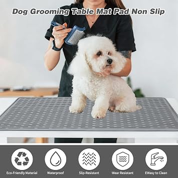 Dog Grooming Table Mat, Non-Slip Silicone Pad, 28 x 19.7 in Grey | Textured Surface Grip, Soft Silicone Pad, 28 x 19.7 in Grey, Easy to Wipe or Rinse, Dog Grooming, Bath and Feeding Use