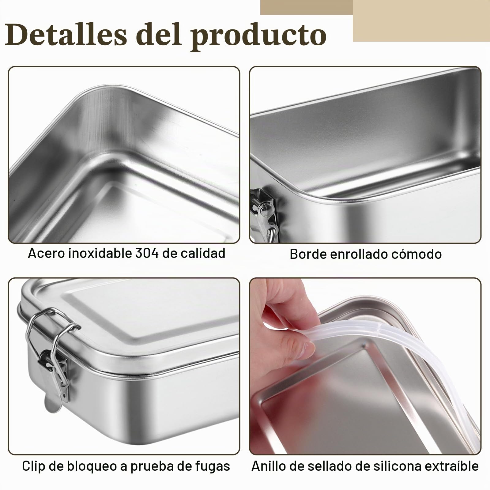 DAJAVE 4 piezas de fiambrera de acero inoxidable 850ml de acero inoxidable Bento Box, Bento Box para niños y adultos, a prueba de fugas y con anillo de sellado, recipientes para comida preparada