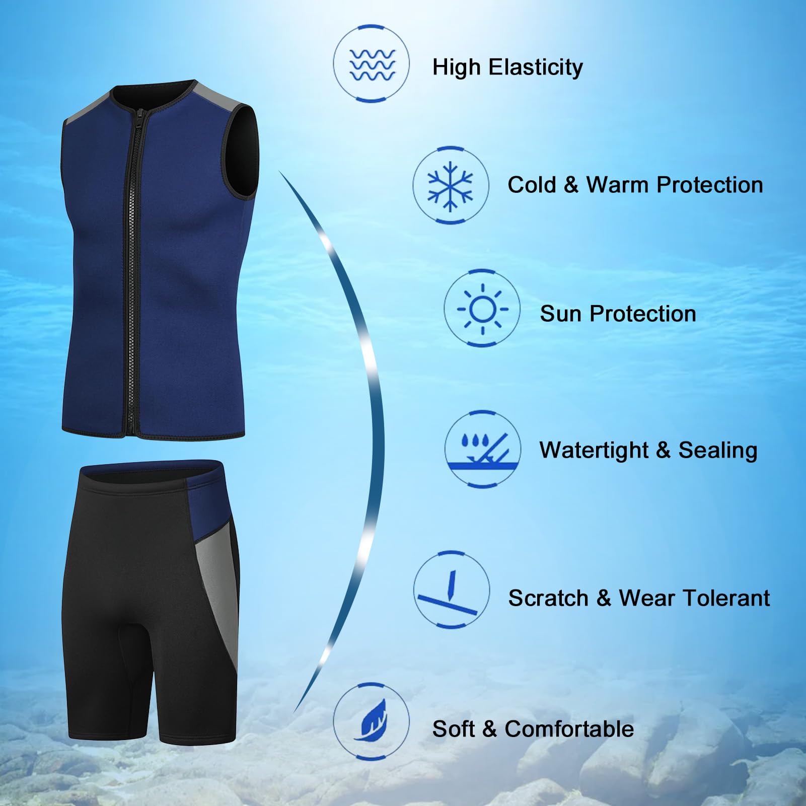 3mm Thermisch Ärmellose Neoprenanzug Herren Damen, Frontreißverschluss Wetsuit Kurzarmanzug zum Schwimmen Tauchen Surfen