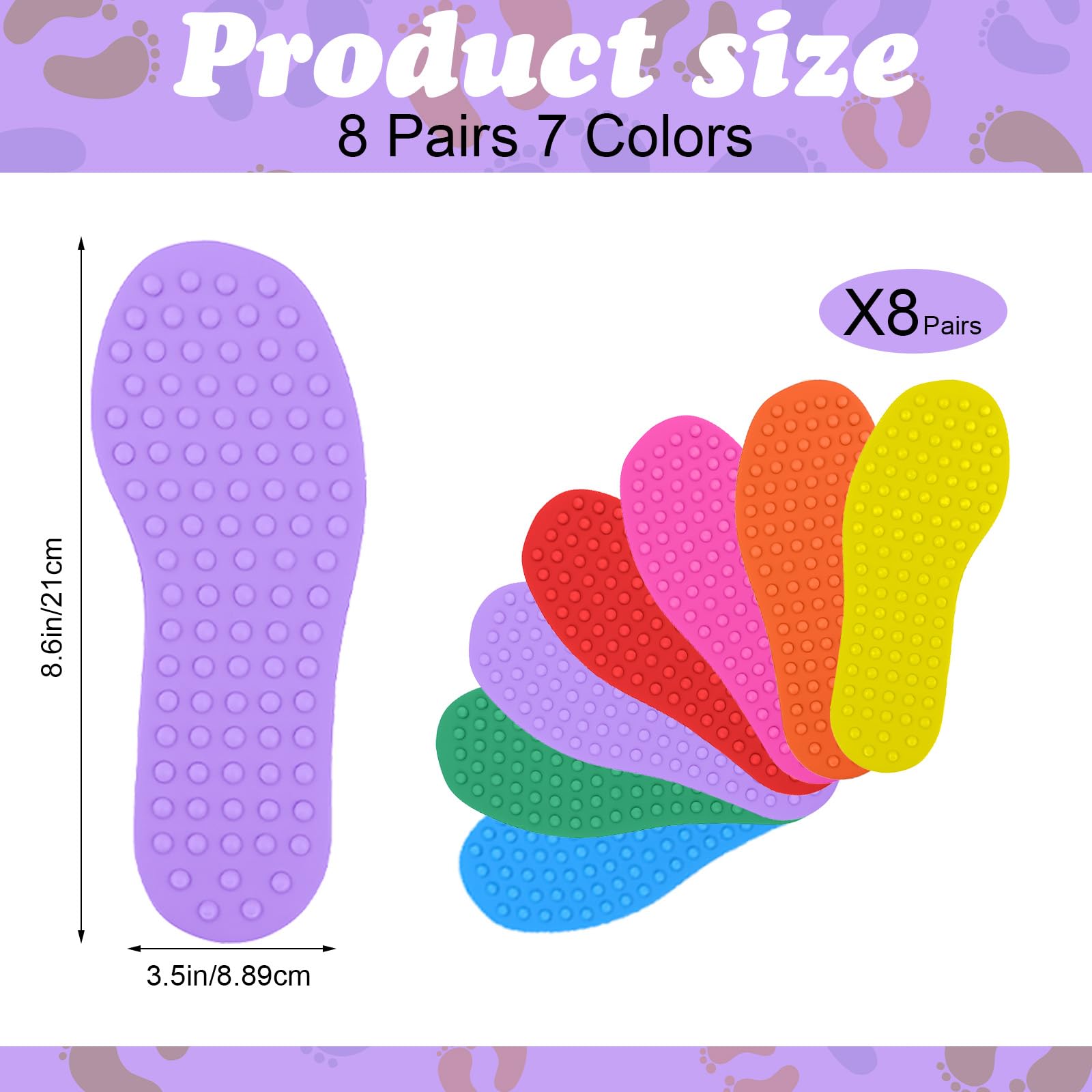 8 Pairs Feet Markers Colorful Spot Floor Markers Footprint Shaped Non-Slip Rubber Carpet Markers for Home Physical Sports Learning Craft Supplies, 7 Colors