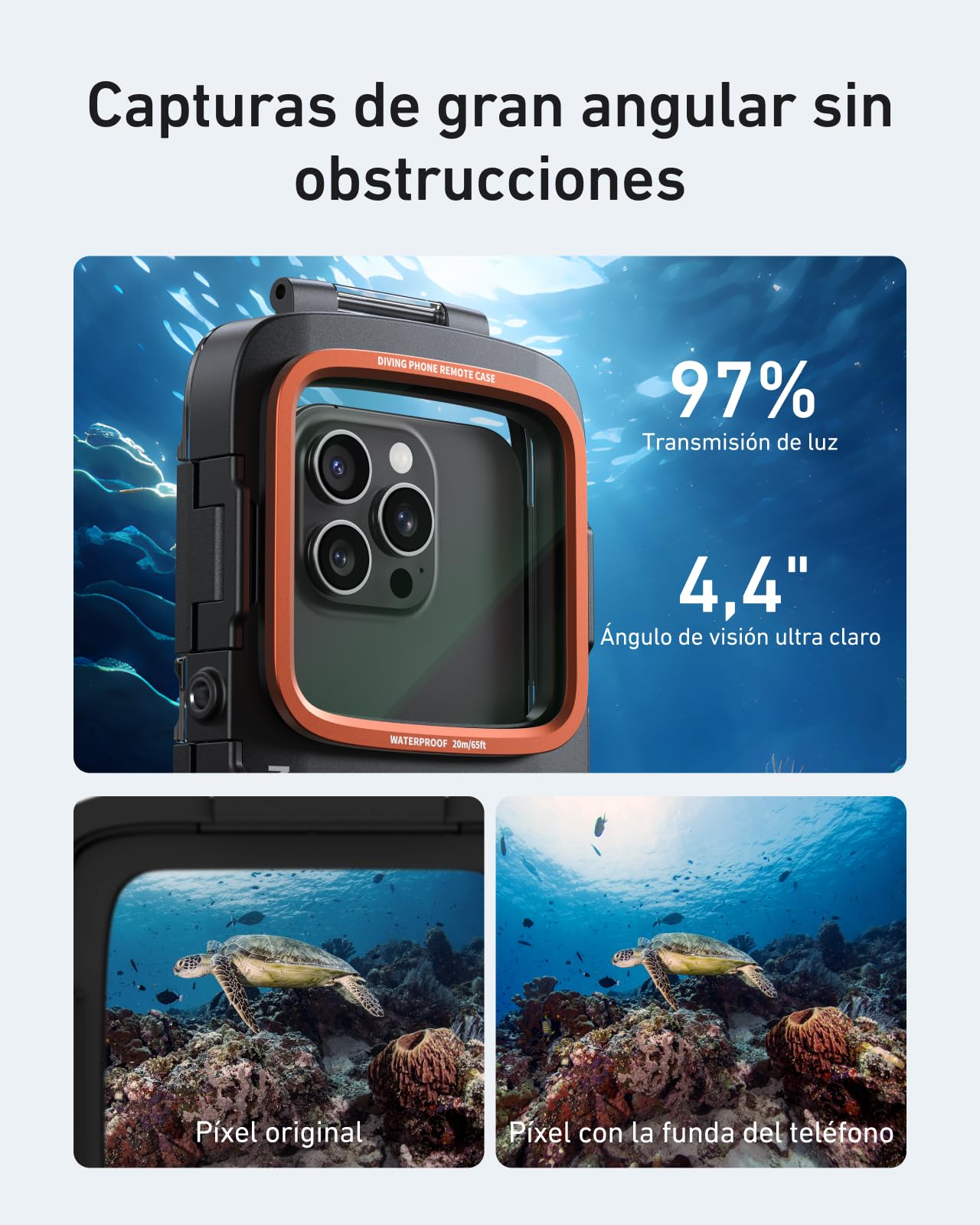 TELESIN Snorkeling Submarino Buceo Funda Impermeable para Teléfono, Universal Submarino Foto y Vídeo Carcasa de Buceo & Empuñadura para iPhone/Samsung Galaxy y la Mayoría de los Teléfonos (Negro)