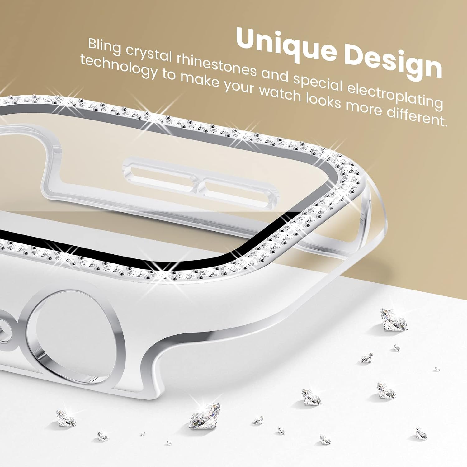 Goton Bling Case Compatible for Apple Watch 40mm Screen Protector iWatch SE Series 6 5 4 Accessories, Rhinestone Diamond Crystal Bumper Face Cover with Glass Film for Women Girl (40 mm,Clear)