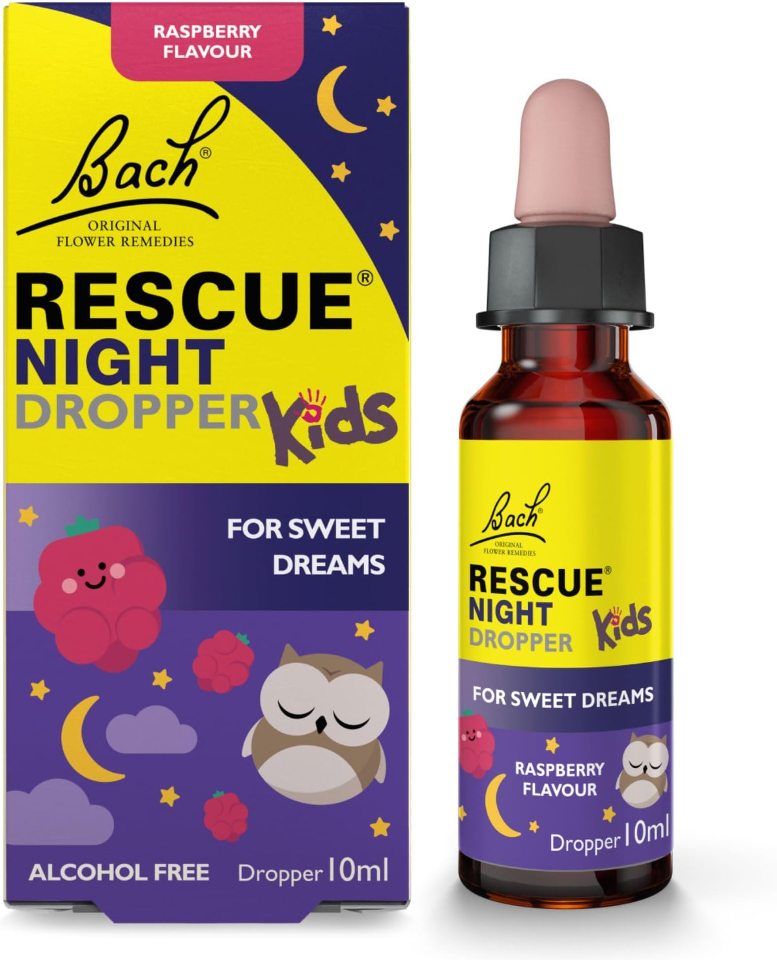 Rescue Kids Night Dropper (10ml), Raspberry, Soothing Support for Restful Nights, Flower Essences, to Support Your Child and Promote A Calming Bedtime Routine, Alcohol Free