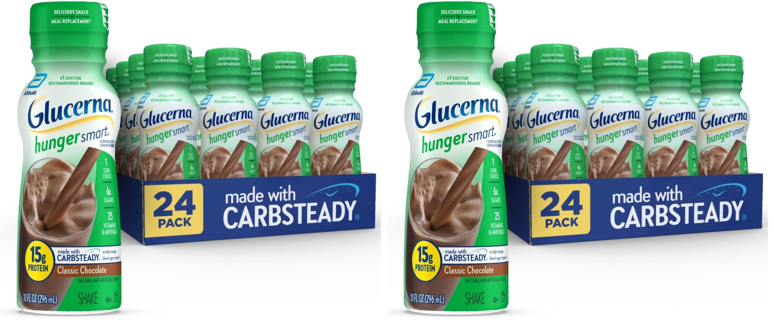 Hunger Smart Shake, Diabetic Drink, Blood Sugar Management, 15g Protein, 180 Calories, Classic Chocolate, 10-fl-oz Bottle, 24 Count (Pack of 2)