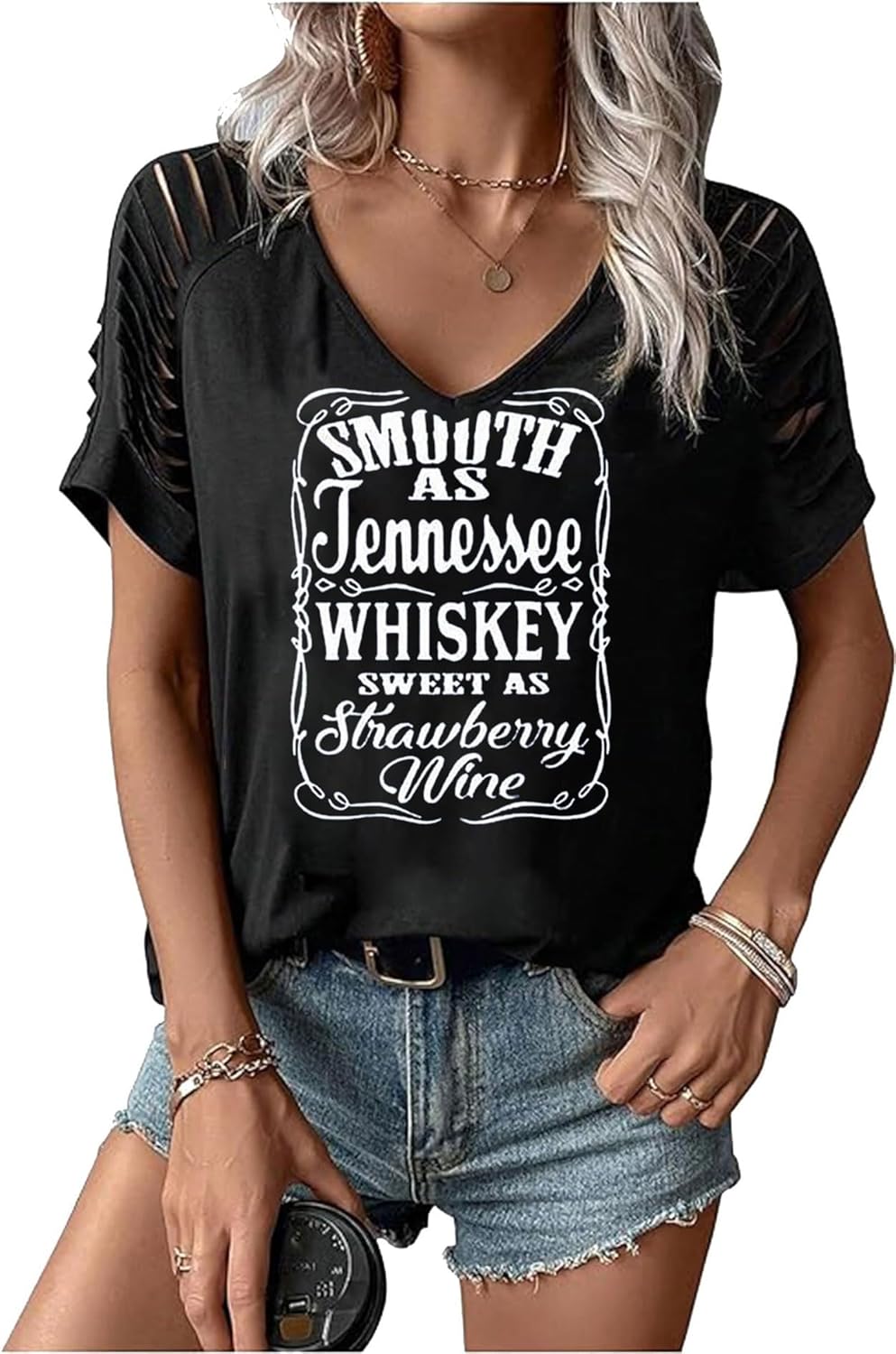 Women's Cut Out V Neck T-Shirts Boho Floral Graphic Tee Summer Cold Shoulder Short Sleeved Tops