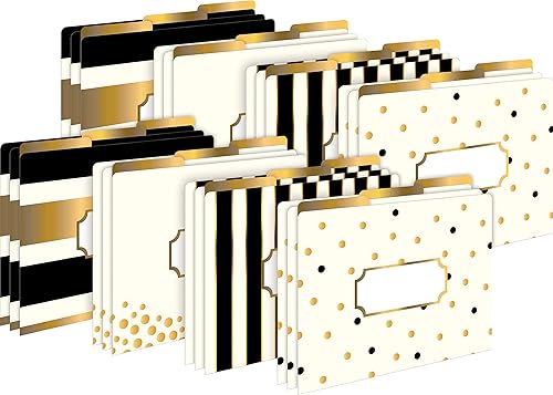 Barker Creek Carpetas de archivos Juego de 24 carpetas doradas tamaño carta, 14 puntos, juego de múltiples diseños, pestañas de corte de 13,