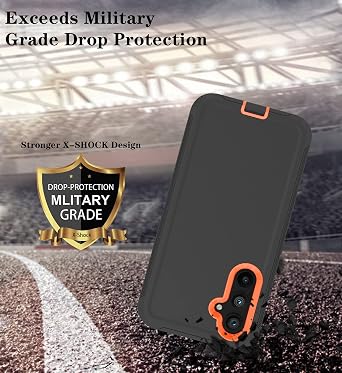 Qinmay Phone Case for Samsung Galaxy A54 5G Case with HD Screen Protector, Heavy Duty Shockproof & Dropproof 3-Layer Cover Phone Case for Galaxy A54 (Black Orange)