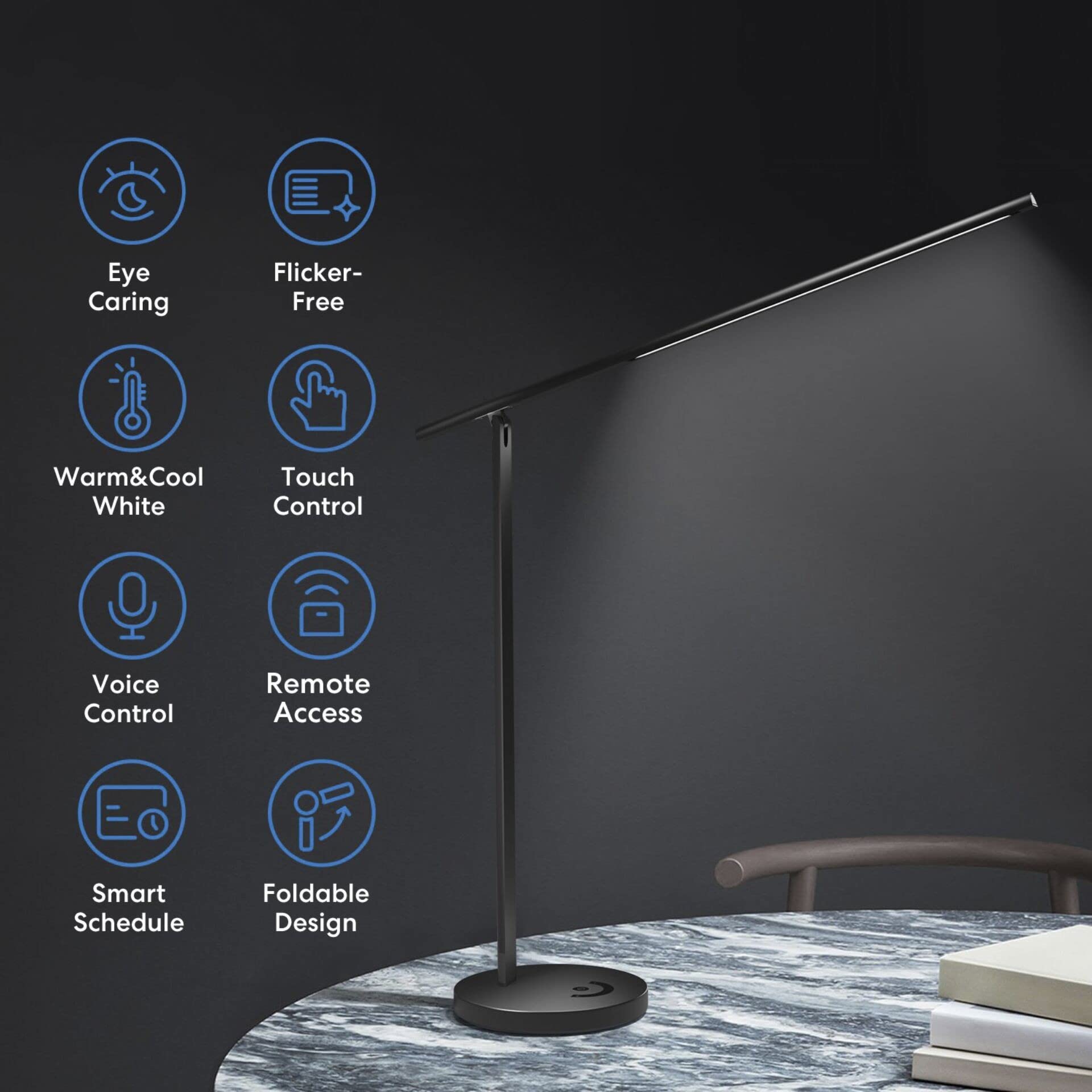 meross Smart LED Schreibtischlampe mit Sprachsteuerung, App Steuerung, Dimmbare Leselampe, Tageslichtlampe für Schreibtisch, Nachttisch, kompatibel mit HomeKit, Alexa, Google und SmartThings, Schwarz
