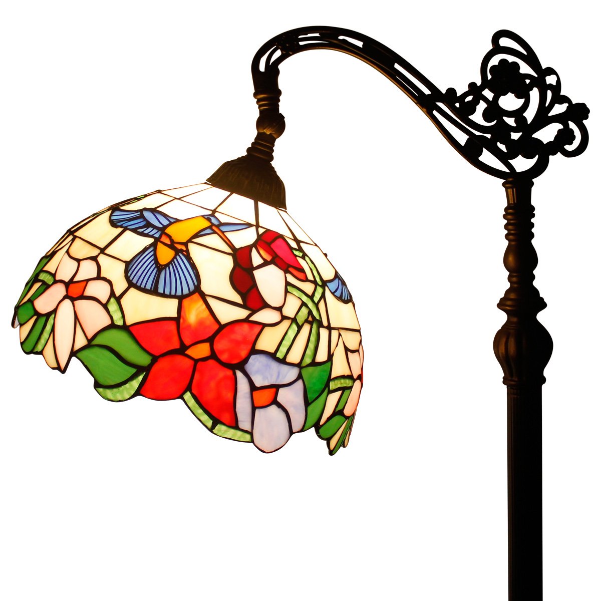 Werfactory S10112f03u Tiffany Floor Lamp Hummingbird Amber Stained Glass Arched Lamp 12X18x64 Inches Gooseneck Adjustable Corner Standing Reading Light Decor Bedroom Living Room S101 Series