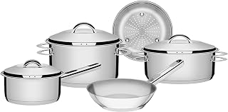 Jogo de Panelas Tramontina Solar em Aço Inox com Fundo Triplo e Tampas de Inox 5 Peças