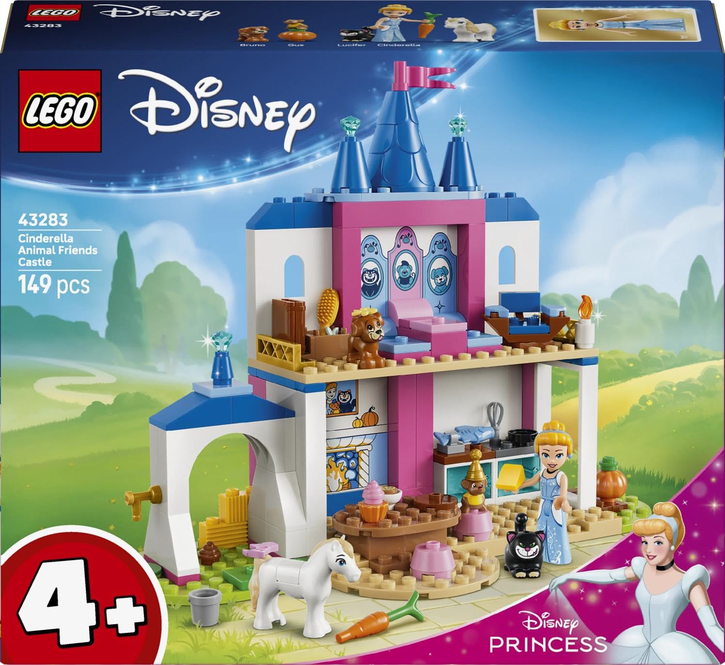 LEGO ǀ Disney Princess Château de Cendrillon et Ses Amis Animaux - Jouet de Construction - Jeu Éducatif avec Mini-Poupées & 4 Figurines Animaux - Cadeau d'anniversaire pour Fille 4 Ans ou Fan 43283