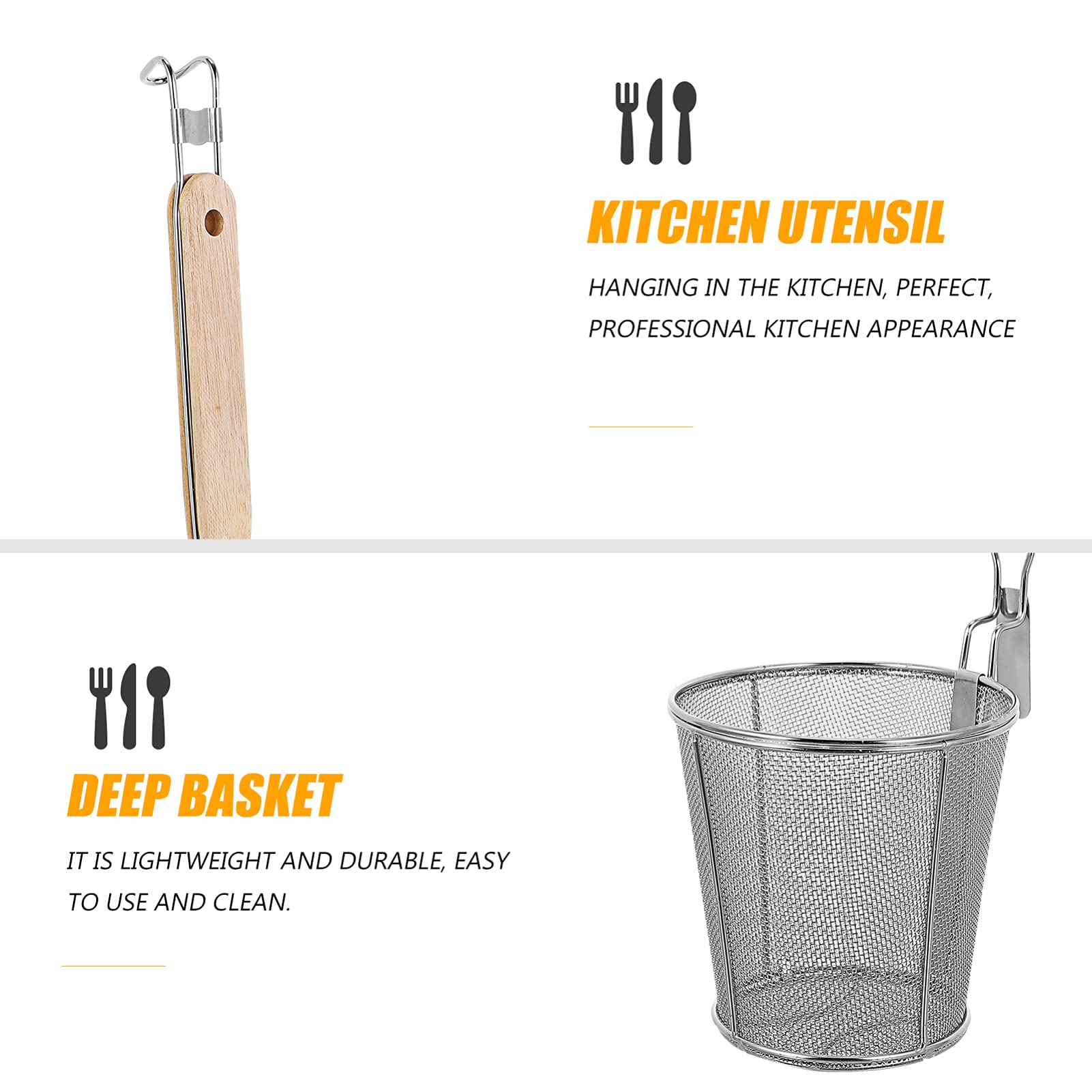 HEMOTON Cuillère Écumoire En Acier Inoxydable Avec Poignée En Bois Passoire Profonde Pour Nouilles Et Pâtes Ustensile De Cuisine Pratique Pour Famille Et Restaurant Lot De 3