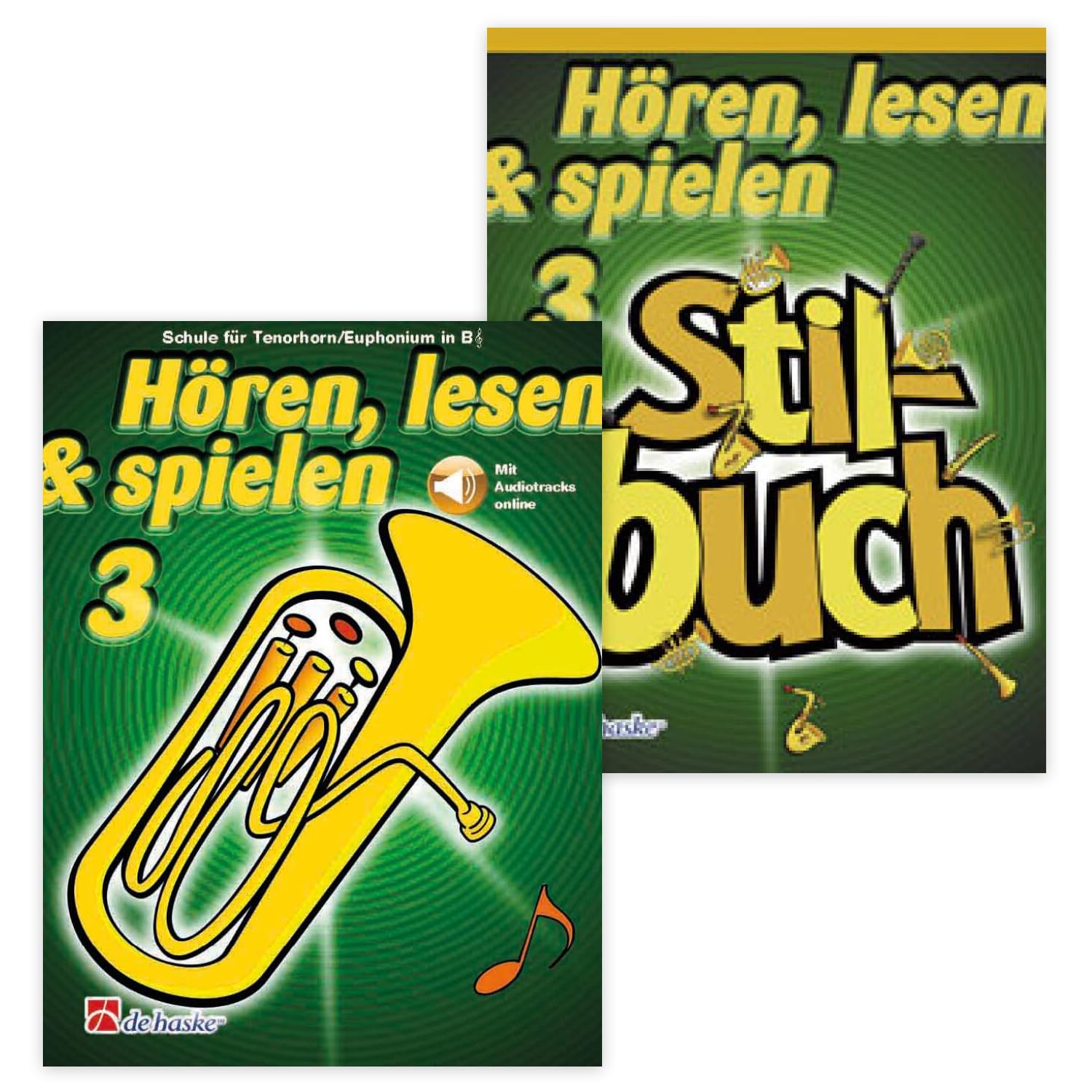 Hören, lesen & spielen - Schule für Tenorhorn Band 3 und Stilbuch (DHP 1013028-404, DHP 1013042-401, 9789043162364, 9789043115322) + Poliertuch aus Mikrofaser (Starterset)