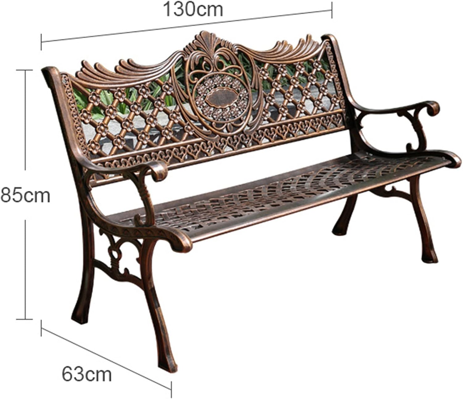 European Classical Cast Aluminum Outdoor Bench for Garden, Villa & Park - Durable Leisure Seating for Porch, Yard, Lawn & Deck (B 130×63×85cm)