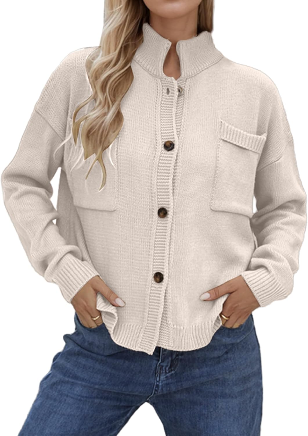 Womens Fall Fashion 2024 Cardigan Sweaters for Women Long Sleeve Stand Up Collar Knit Cardigan Button Casual Loose Outerwear Womens Fall Fashion 2024 Cardigan Sweaters for Women Long Sleeve Stand Up Collar Knit Cardigan Button Casual Loose Outerwear