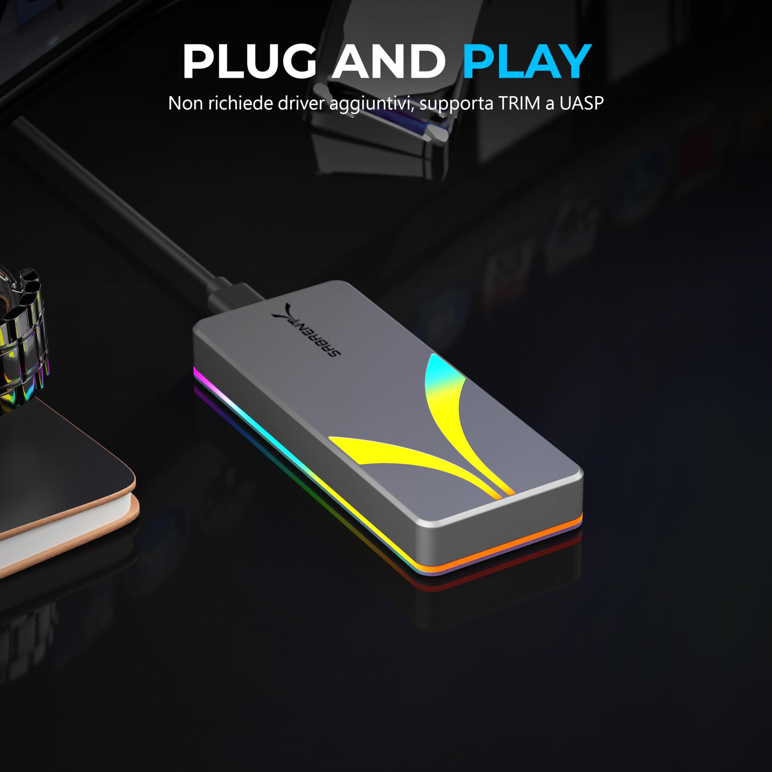 SABRENT Case SSD Rocket RGB USB C 20Gbps M.2 SATA/NVMe (EC-RGBG)