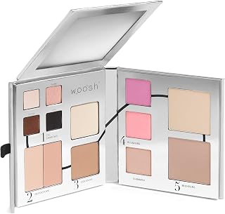 Woosh Beauty Fold-Out All-in-One Travel Makeup Palette - 13 Essentials, Light Shade, Vegan & Cruelty-Free