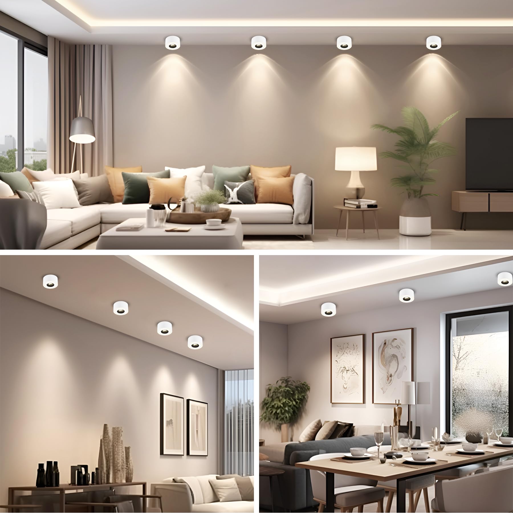 4 Stück LED Aufbauspot Weiß - Extra Flach - Ø97x55mm - Aufbauleuchte LED 8W 1680lm - 4000K Neutralweiß - Rund Aufbaustrahler 230V, Deckenspots aus Aluminium, Aufputz Deckenstrahler