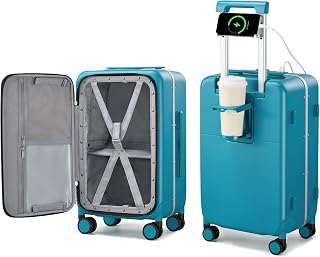 Hanke 55cm Carry-On Cabin Trolley Bags, Top Opening Hard Shell Luggage with Aluminum Frame, Cup Holder & Charging Port, Di... Price In India