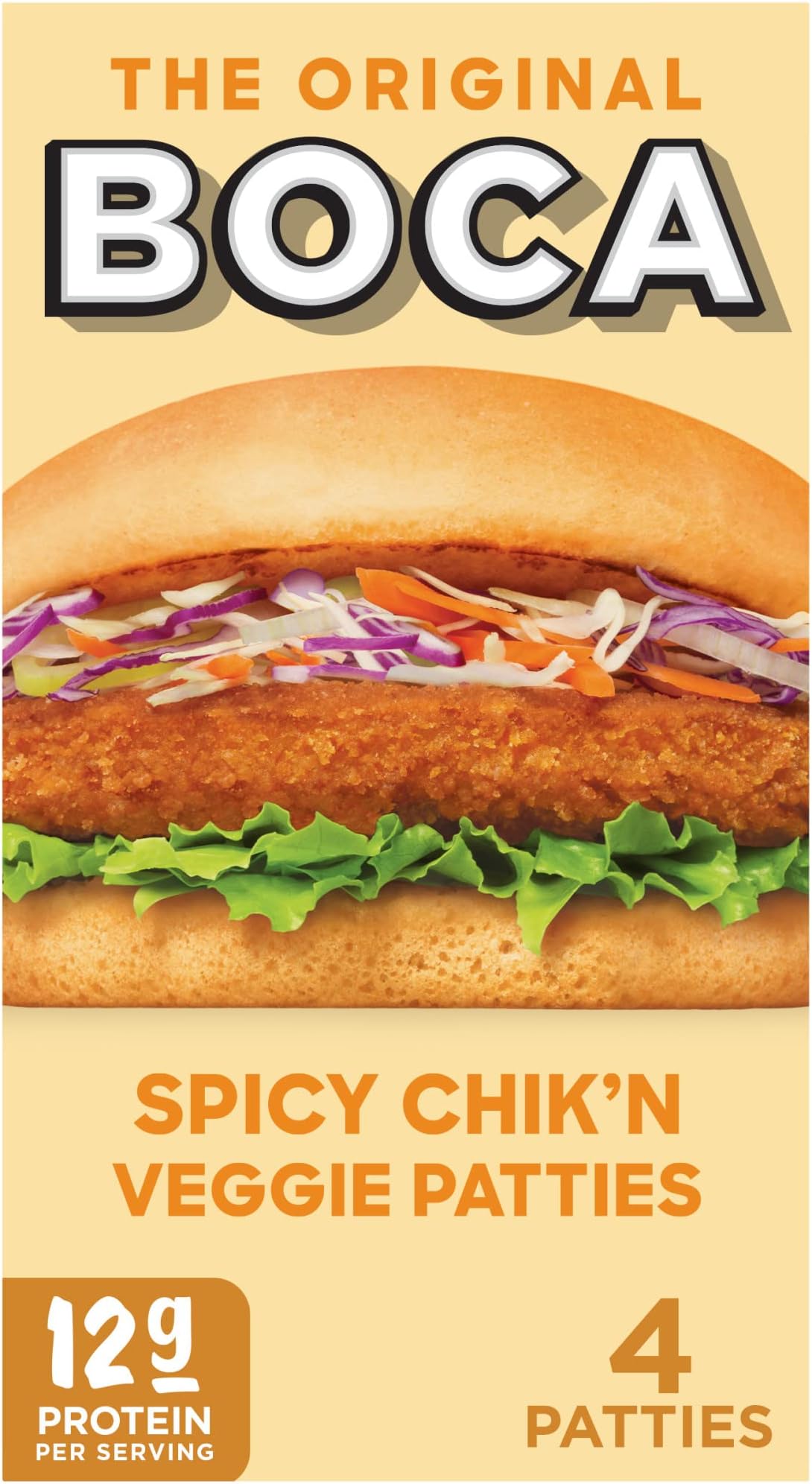 BOCA Spicy Vegan Chik'n Veggie Patties with Non-GMO Soy (4 ct Box)