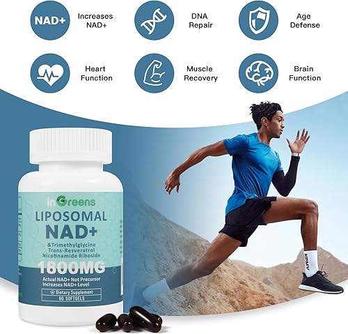 Miniatura 5 de Suplemento liposomal NAD+ de 1800 mg con ribósido de nicotinamida, resveratrol trans, trimetilglicina, reemplaza a NMN, aumenta NAD +, defensa del