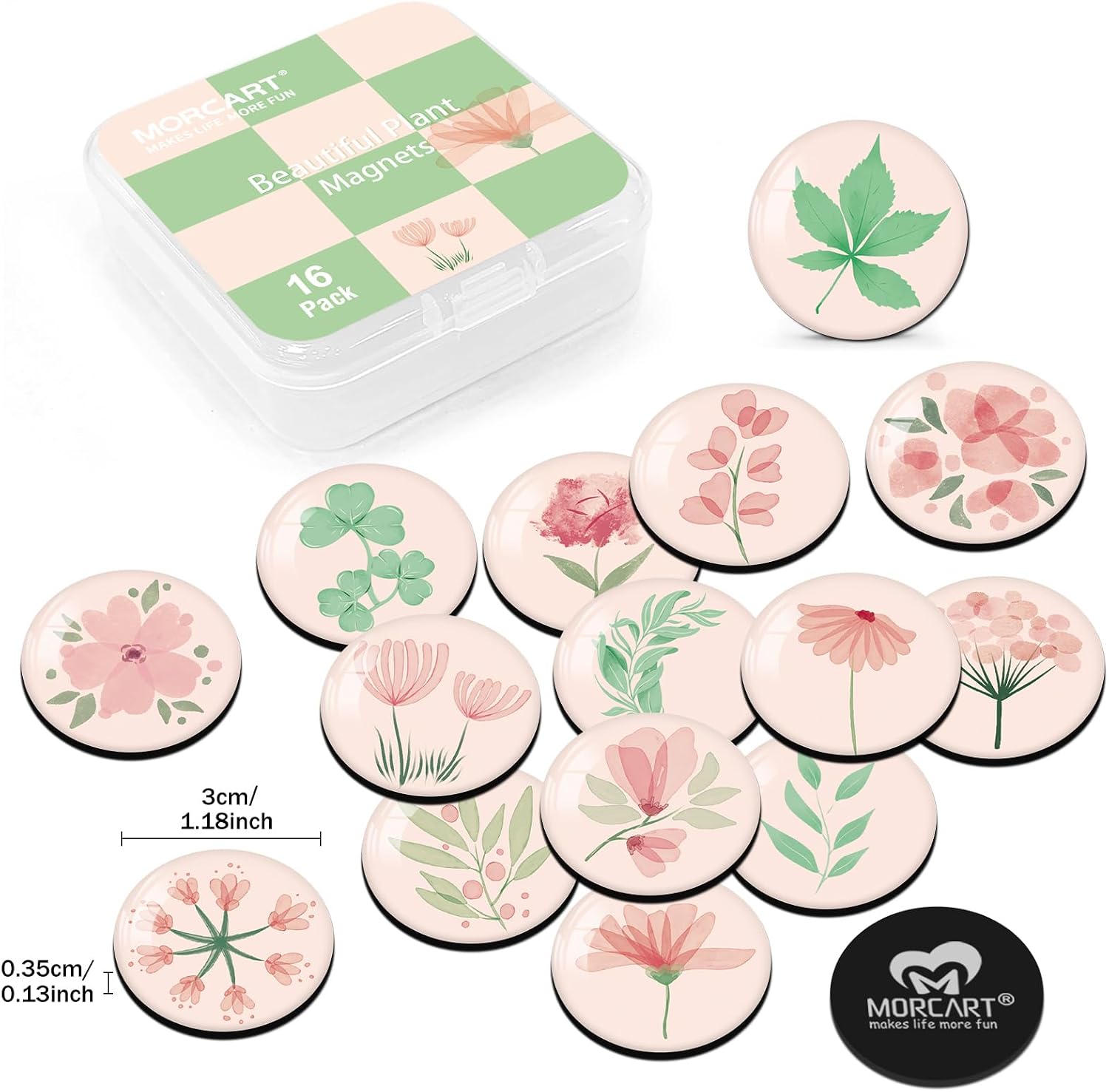 MORCART 16PCS Pink Plant Magnets for Fridge Refrigerator Cute Magnets Decoration for Locker Whiteboard Magnetic Board Cabinets Classroom Office Cubicle School image 2