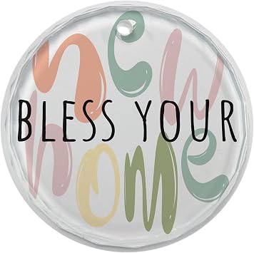 Cottage Garden Bless Your New Home Ornament Crystal Glass with Faceted Edges, 3.5 Inch Housewarming Keepsake with Black Ribbon Hanger, New Home Gift for Homeowners