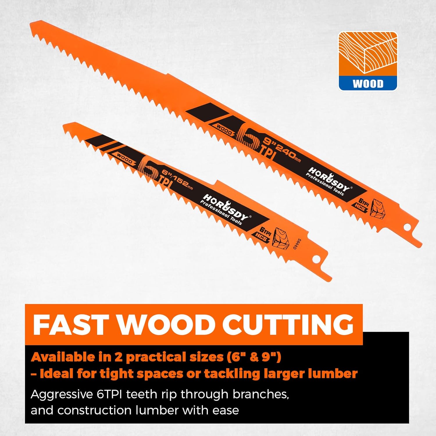 HORUSDY 10-Piece Reciprocating Saw Blades Set with Storage Case, 6" 8" & 9" Wood & Metal Cutting Blades, Bi-Metal and High Carbon Steel Saw Blades for Fast, Clean, and Durable Cutting