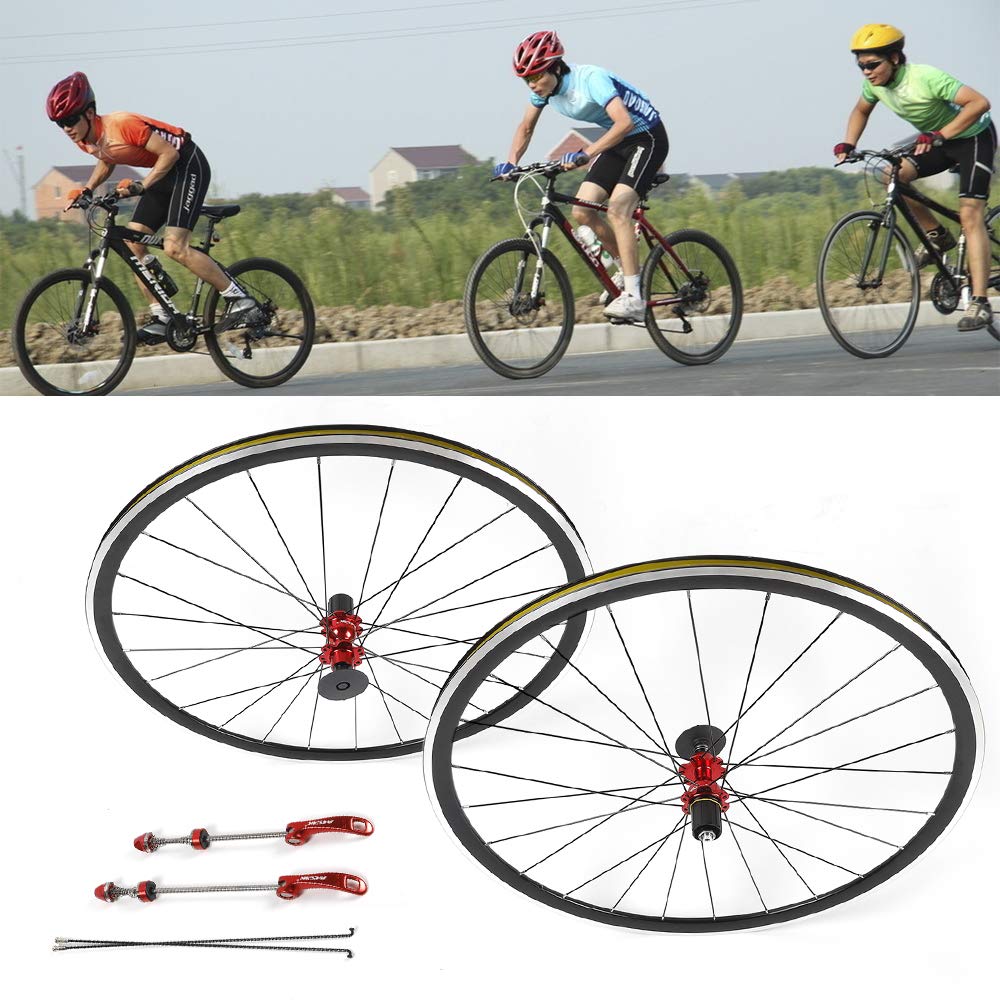 700c Bicycle Wheel Road Bike Wheelset, Aluminum Alloy Bicycle Bike Wheel Set for 7/8/9/10/11 Speed Freewheel Set Brake Support C/V