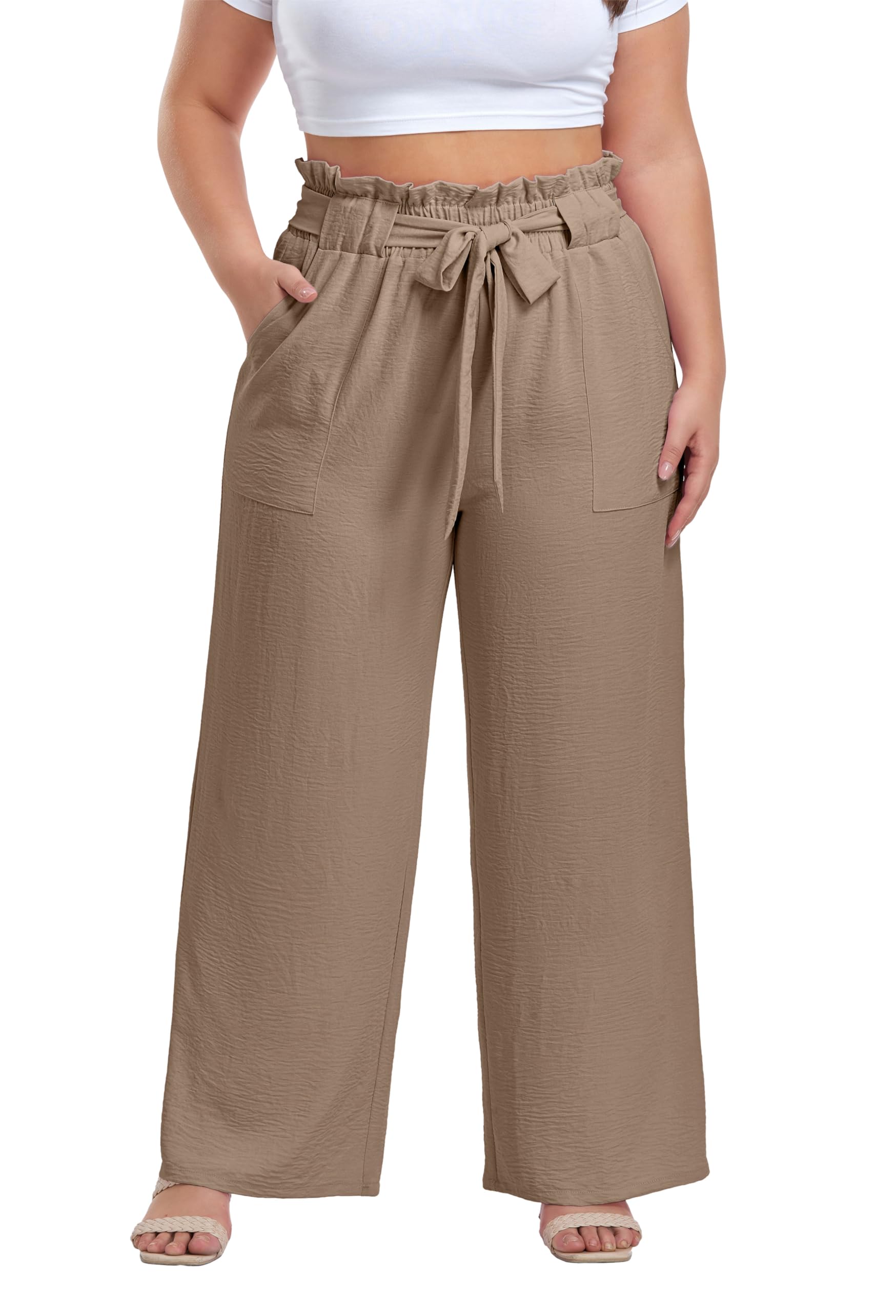 OLRIK Plus Size Pants for Women High Waisted Wide Leg Casual Palazzo Pants