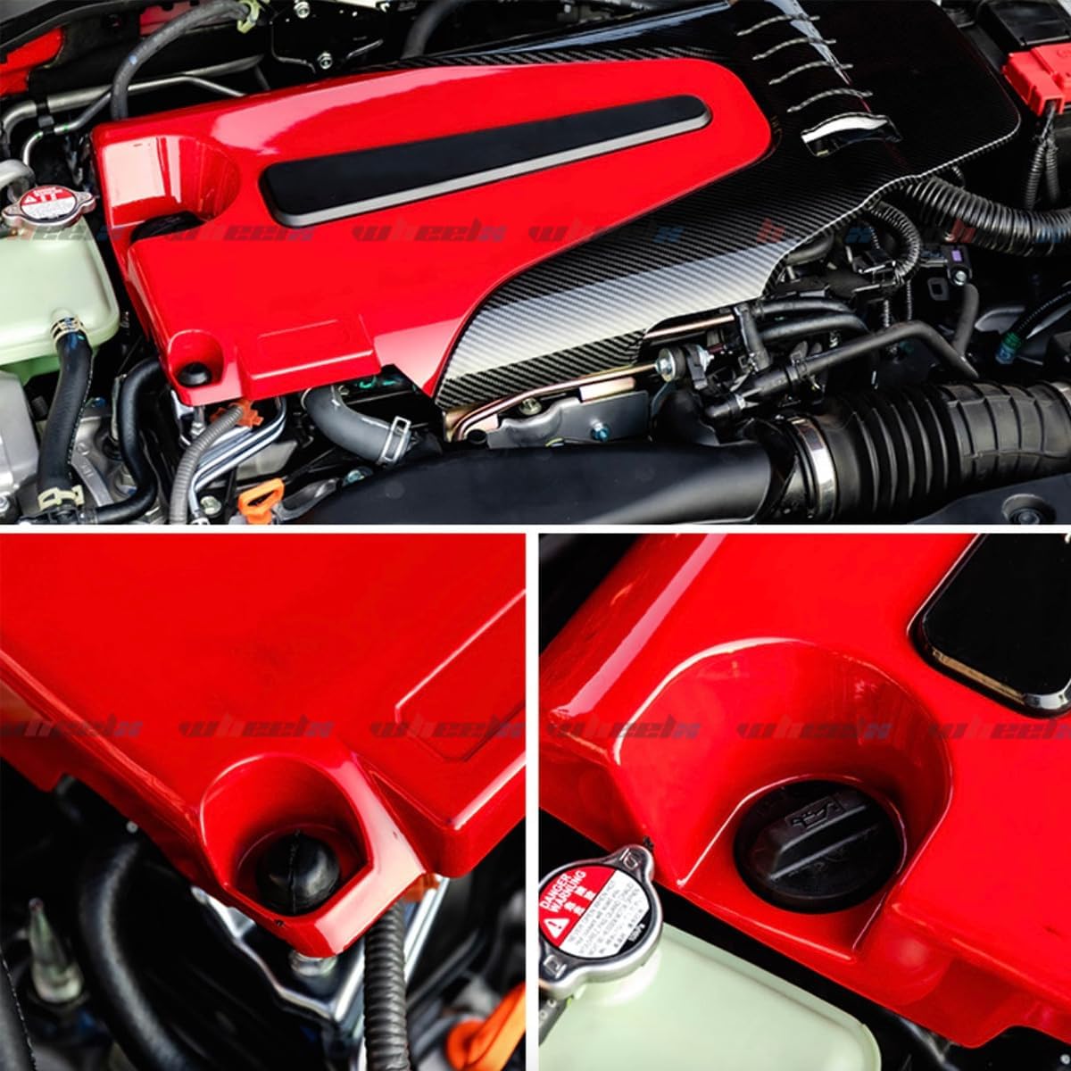 Engine Valve Cover & Engine Bay Side Panels Compatible with 2016-2020 Honda Civic 1.5t Engine, Red Black